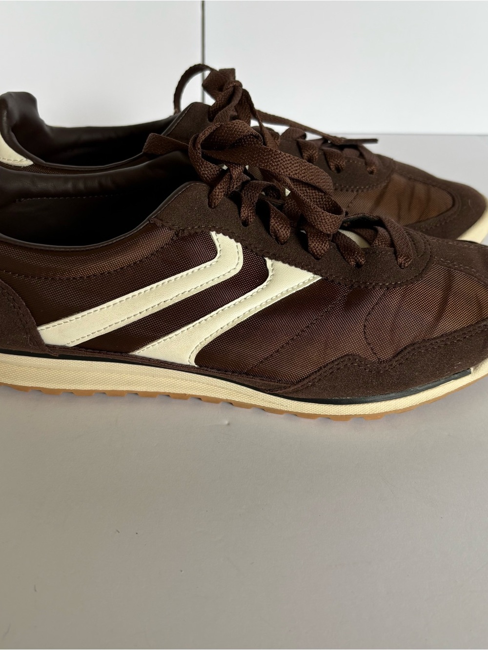 Chocolate Brown Retro Sneakers Low Profile Vintage Inspired Nylon Faux Suede